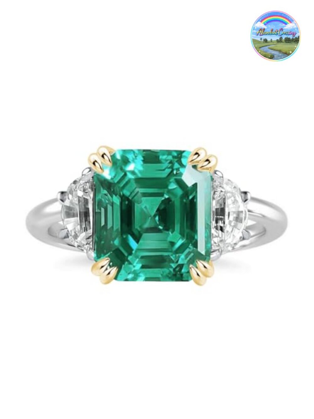 Asscher Cut Three Stone Promise Ring 925 Sterling Silver